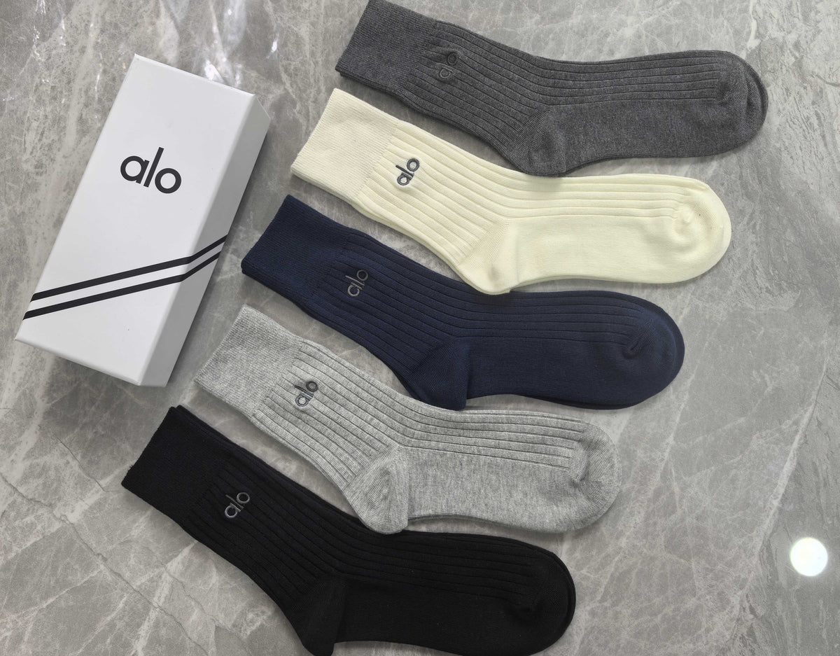 Alo Simple Wordmarks Crew Socks - 5-Pair Set