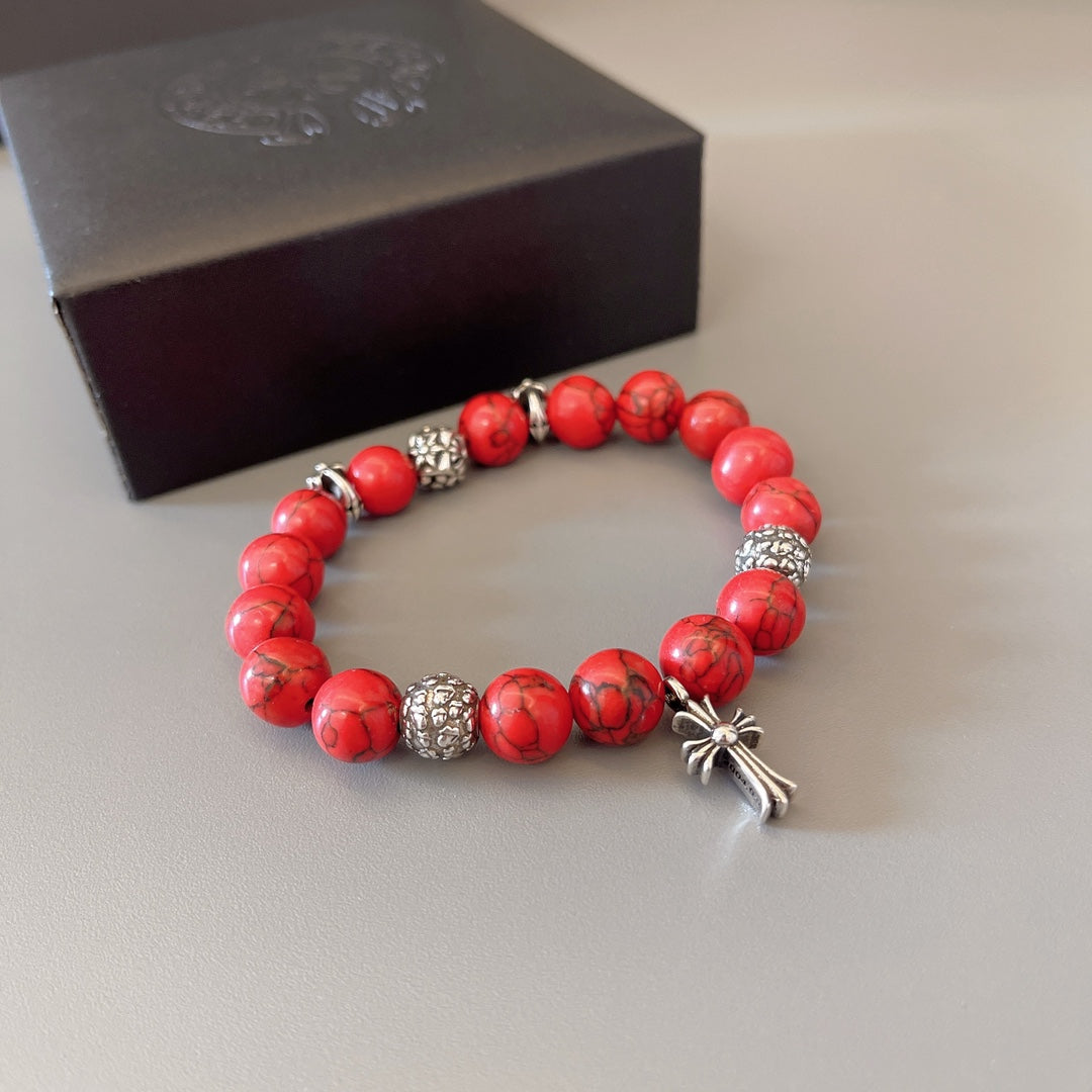 Martin Graham beaded bracelet in polished metal-tone – side detail