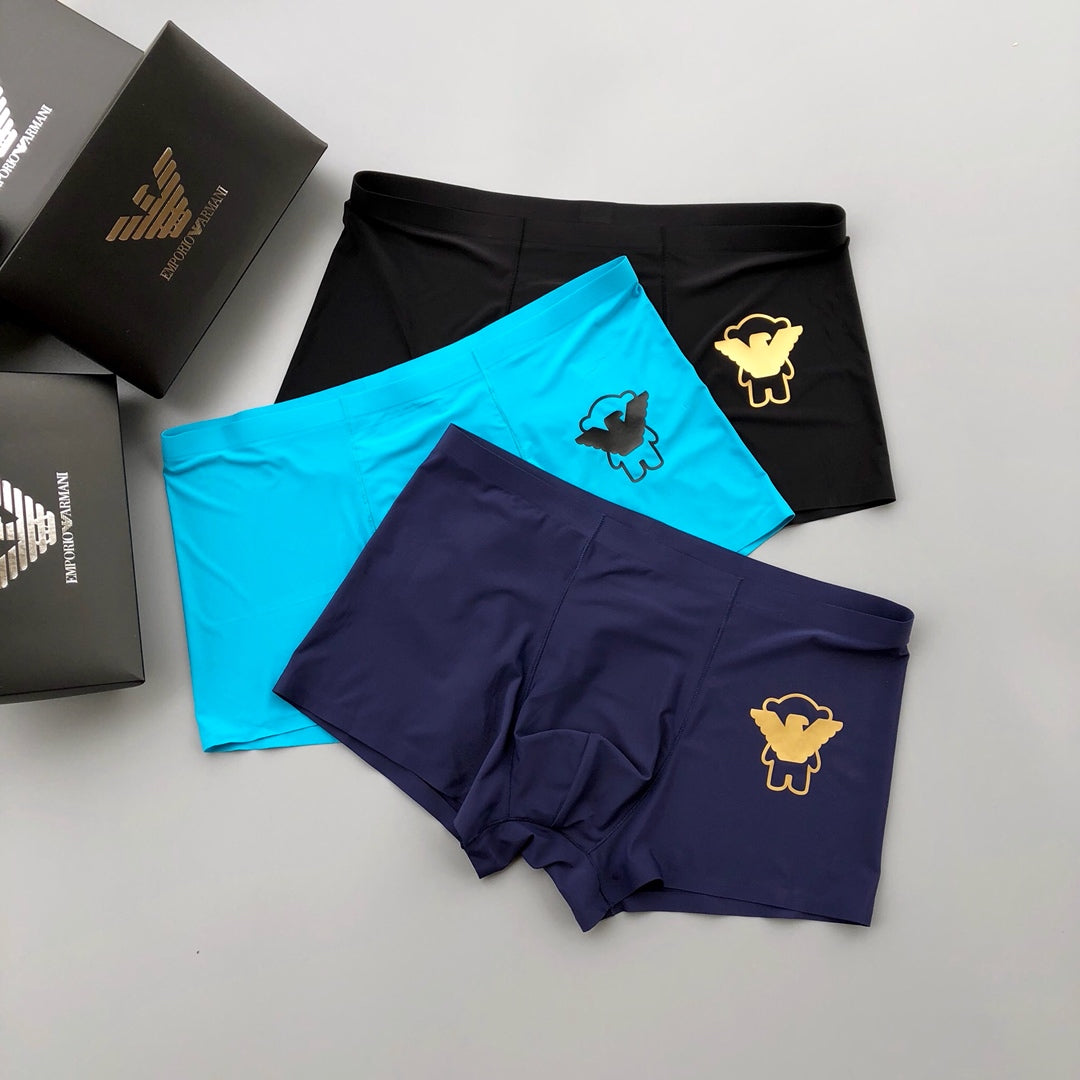 Armani Milk-Silk Bear Series Seamless-Cut Men's Boxer Briefs - 3-Piece Box