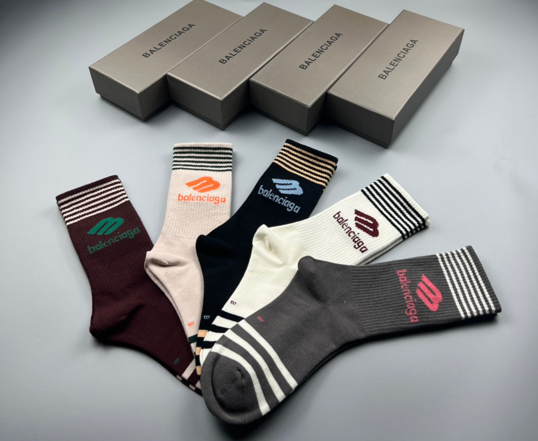 Balenciaga Cotton Stripe And Wordmark Crew Socks