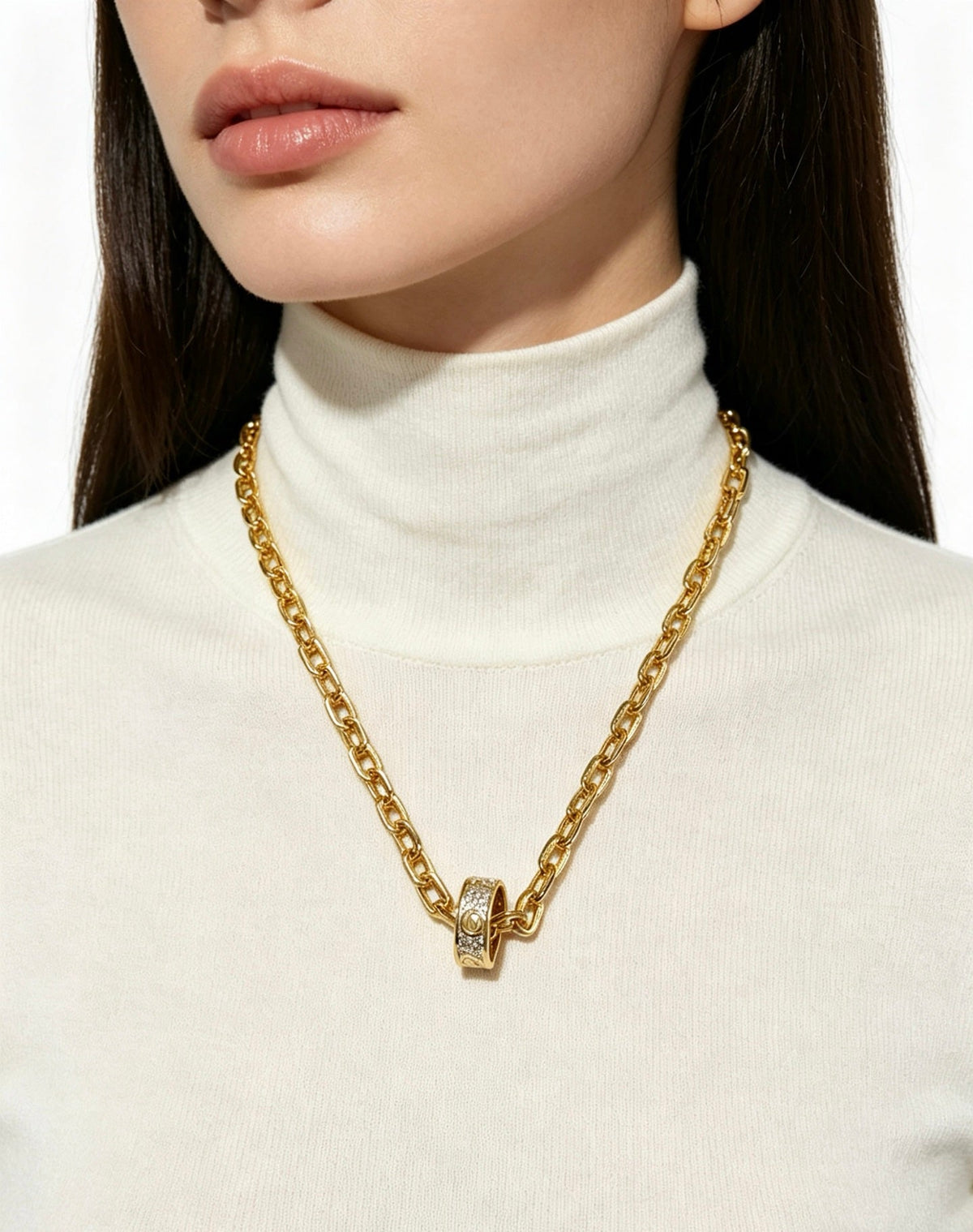 Martin Graham pendant necklace in polished metal-tone – side detail
