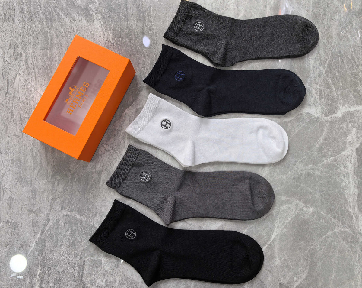 Hermes Small Emblem Crew Socks - 5-Pair Set