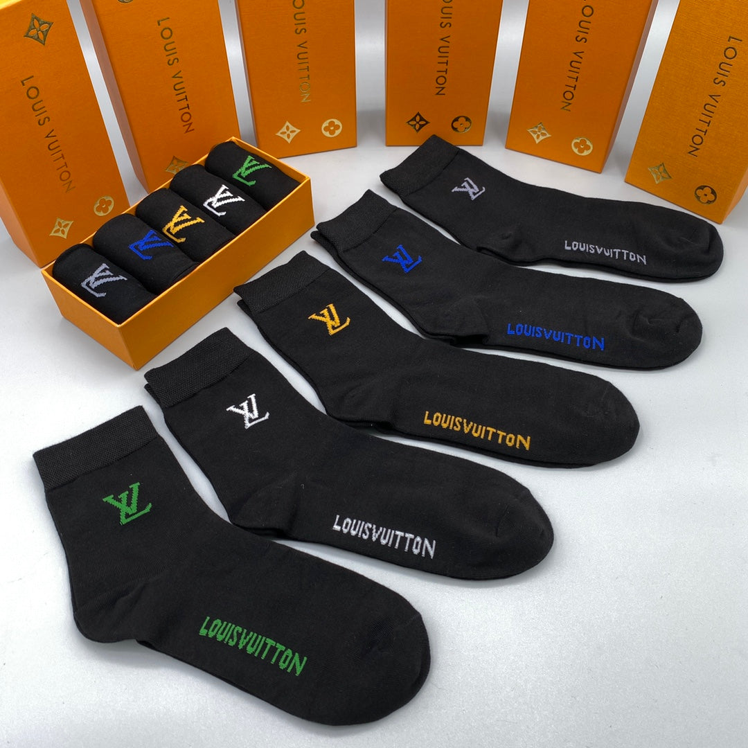Louis Vuitton Multicolour Embroidered Initials Crew Socks - 5-Pair Set