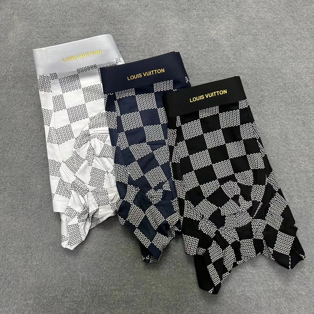 Louis Vuitton Black, White And Navy Checkerboard Boxer Briefs Men's Boxer Briefs - 3-Piece Box