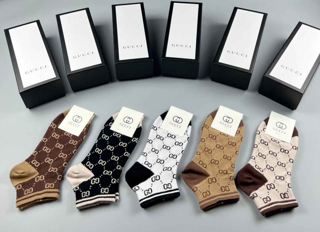 Gucci Neutral Monogram Crew Socks - Box of 5 Pairs