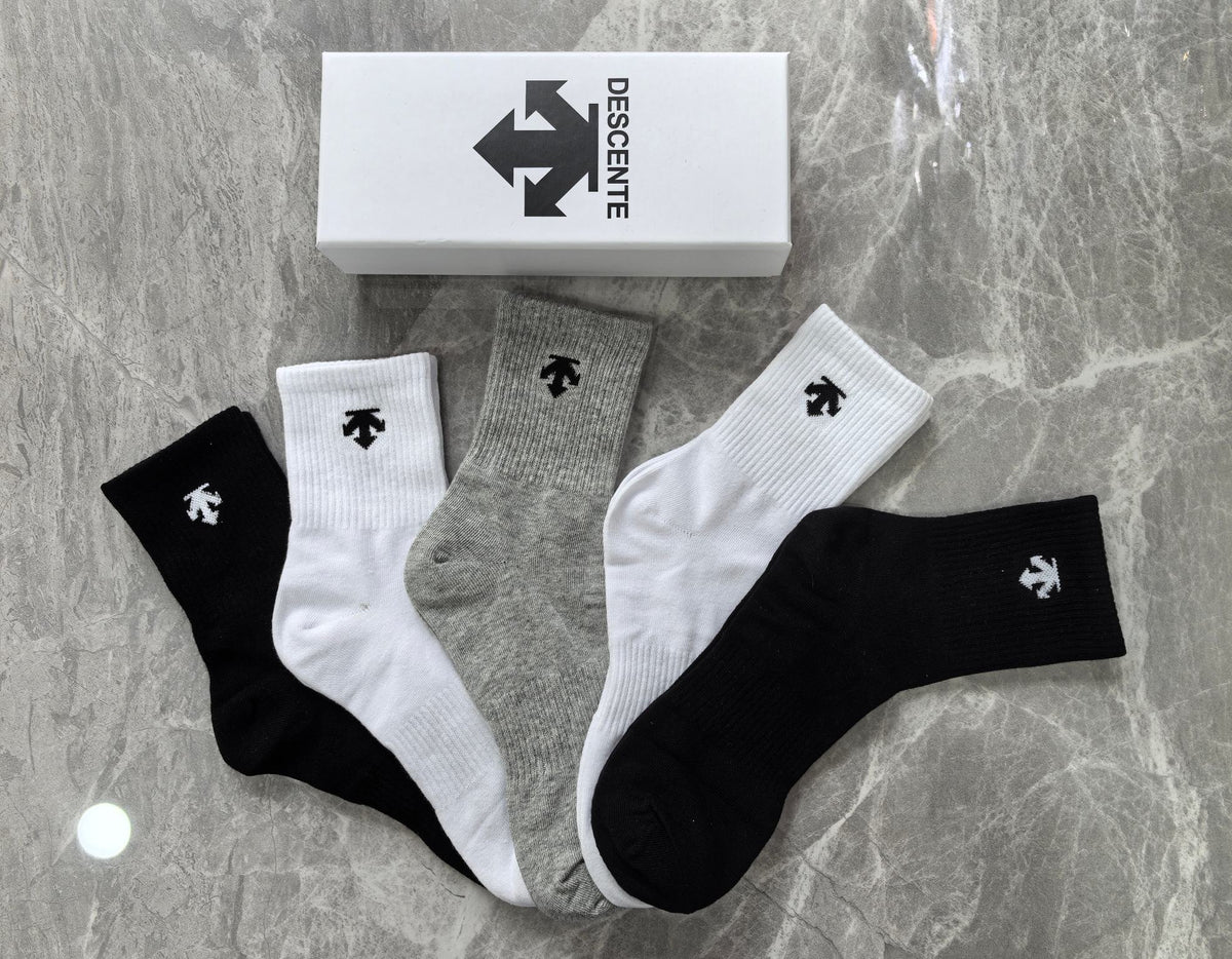 Descente Cotton Geometric Emblems Ankle Socks - 5-Pair Set