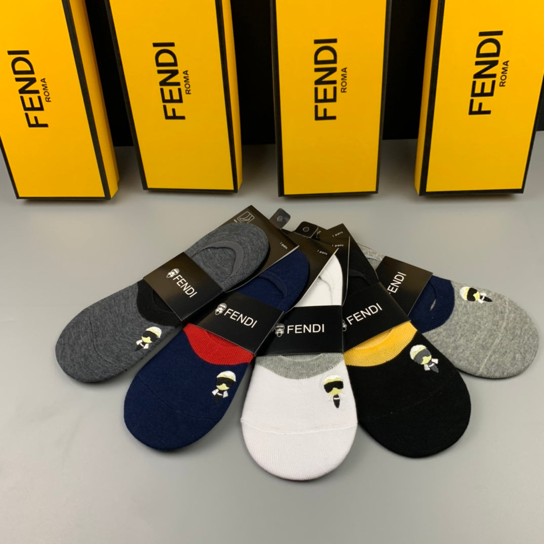 Fendi Cotton Bold Character-Style Graphic Details No-Show Socks