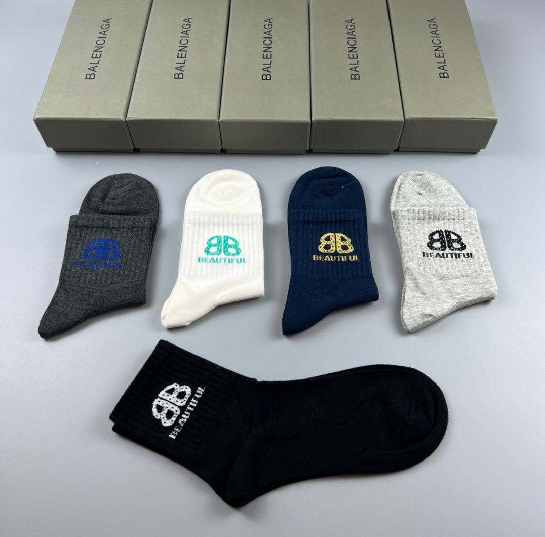 Balenciaga Colourful Bb Graphics Crew Socks - 5-Pair Set