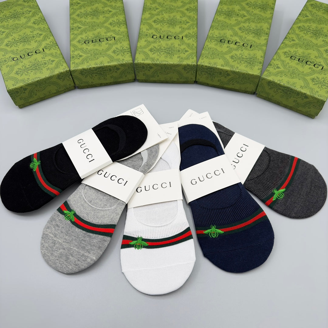 Gucci Web-Stripe Bee No-Show Socks - Box of 5 Pairs