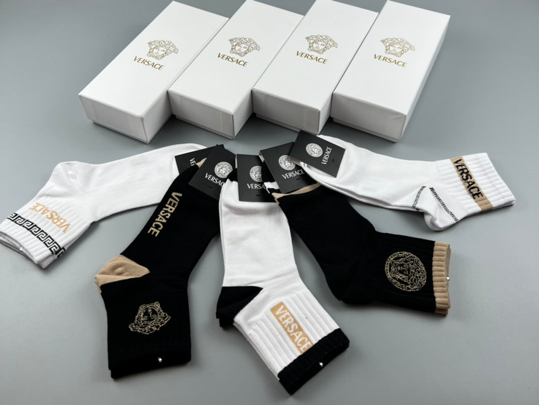 Versace Cotton blend Mixed Greek-Key And Medallion Ankle Socks - 5-Pair Set