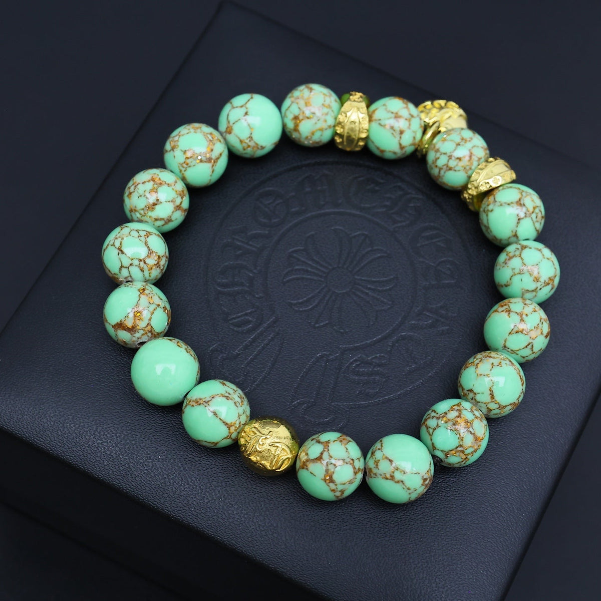 Martin Graham beaded bracelet in polished metal-tone – side detail