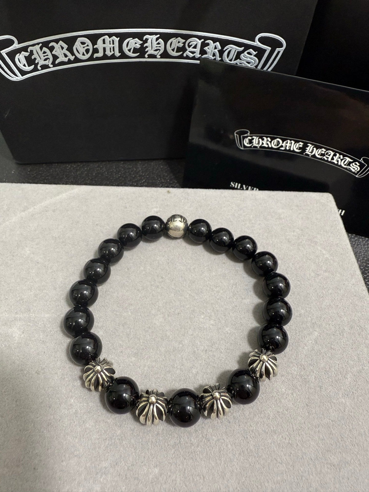 Martin Graham beaded bracelet in polished metal-tone – side detail