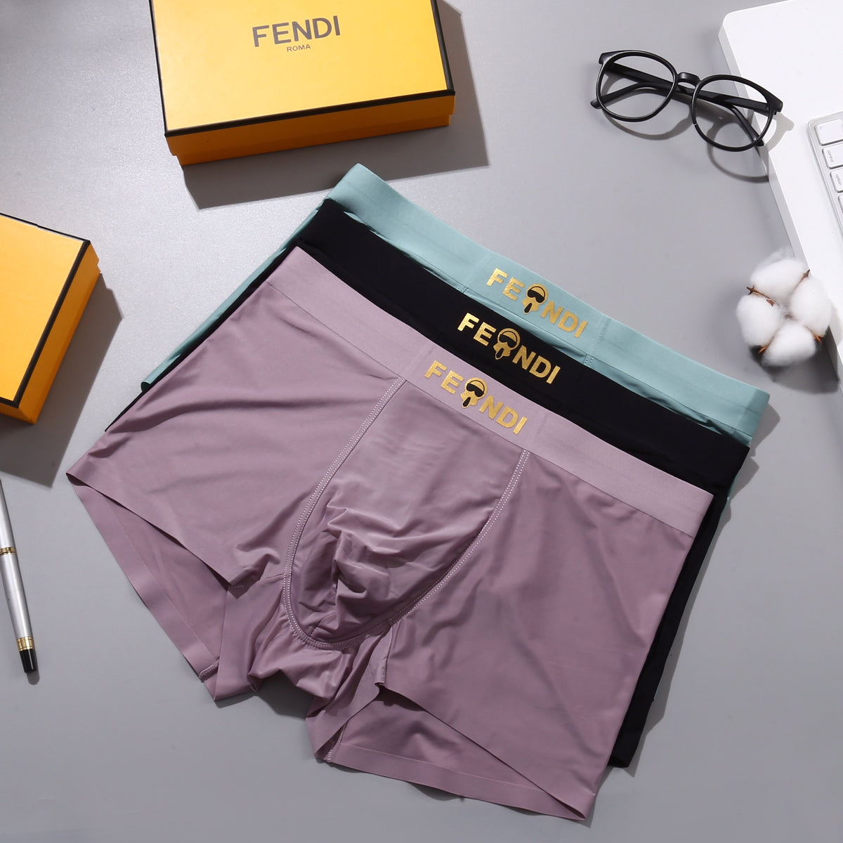 Fendi 82.5% Nylon & 17.5% Spandex Monster Series Seamless-Cut Men's Boxer Briefs - 3-Piece Box