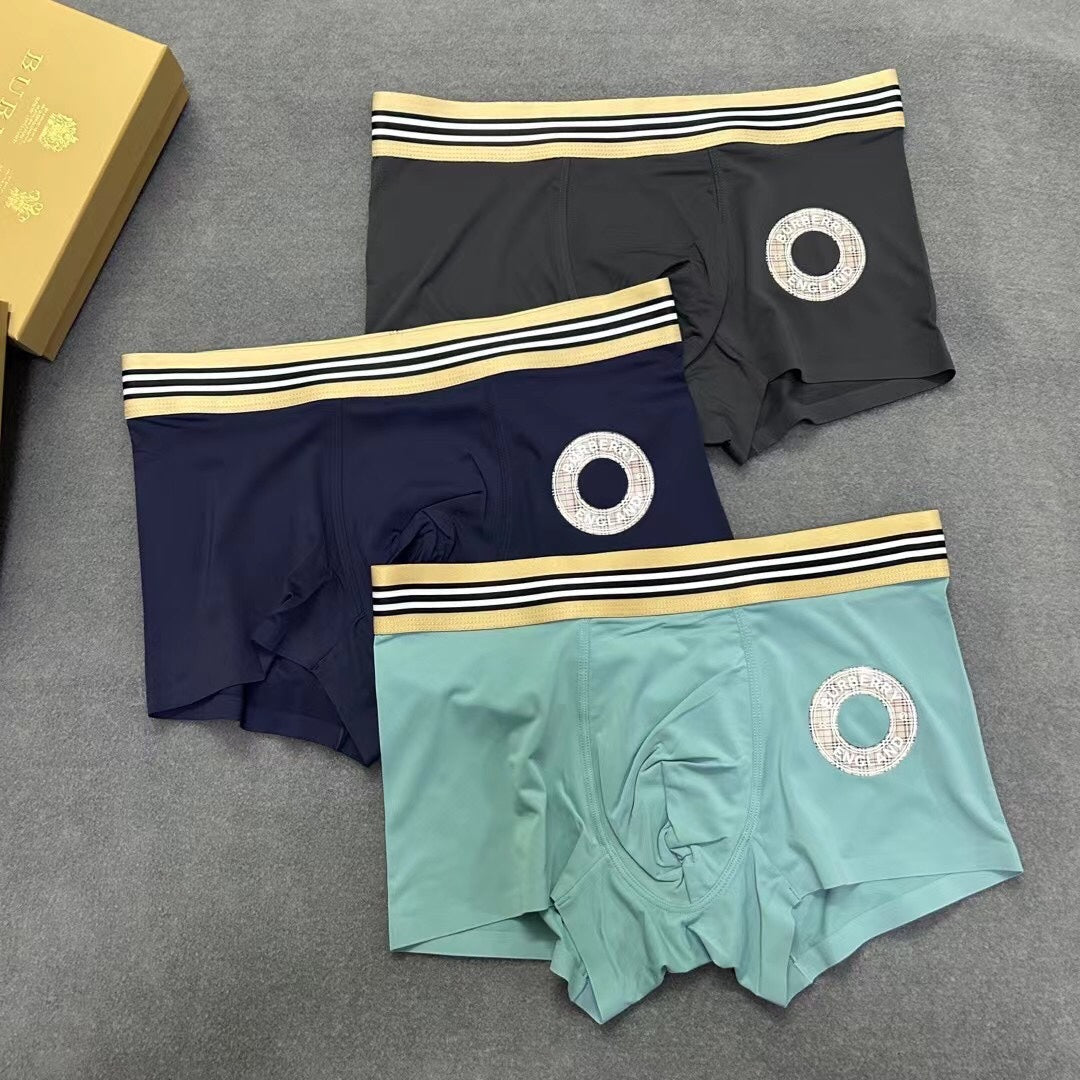 Burberry Solid Panels And Visible Emblem Details Men's Boxer Briefs - 3-Piece Box
