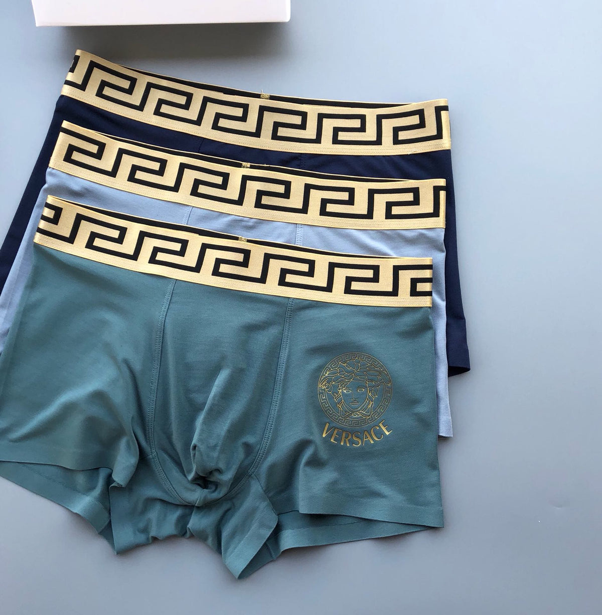 Versace Solid Panels And Visible Emblem Details Men's Boxer Briefs - 3-Piece Box
