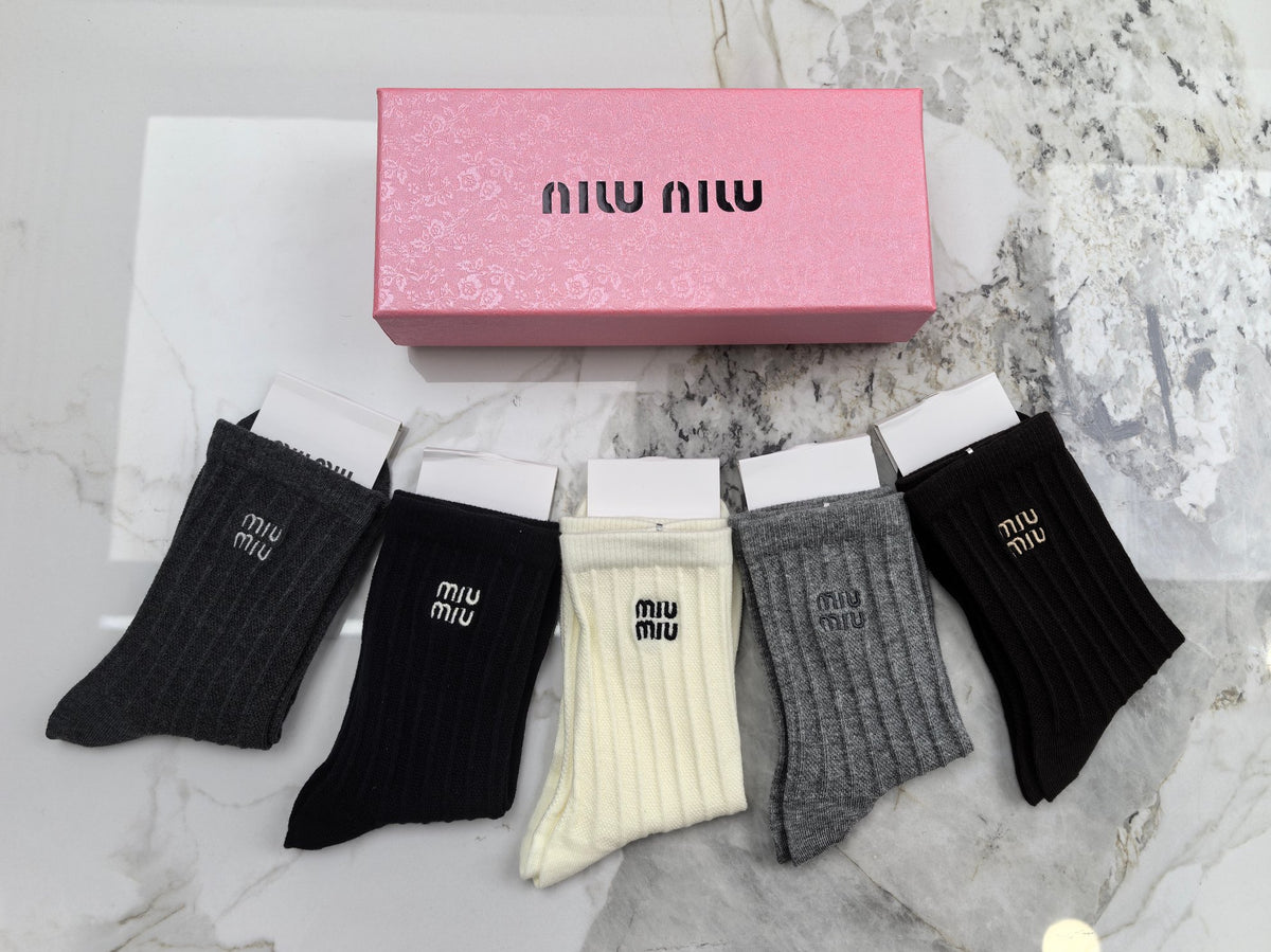 Miu Miu Combed Cotton Crew Socks - 5-Pair Set