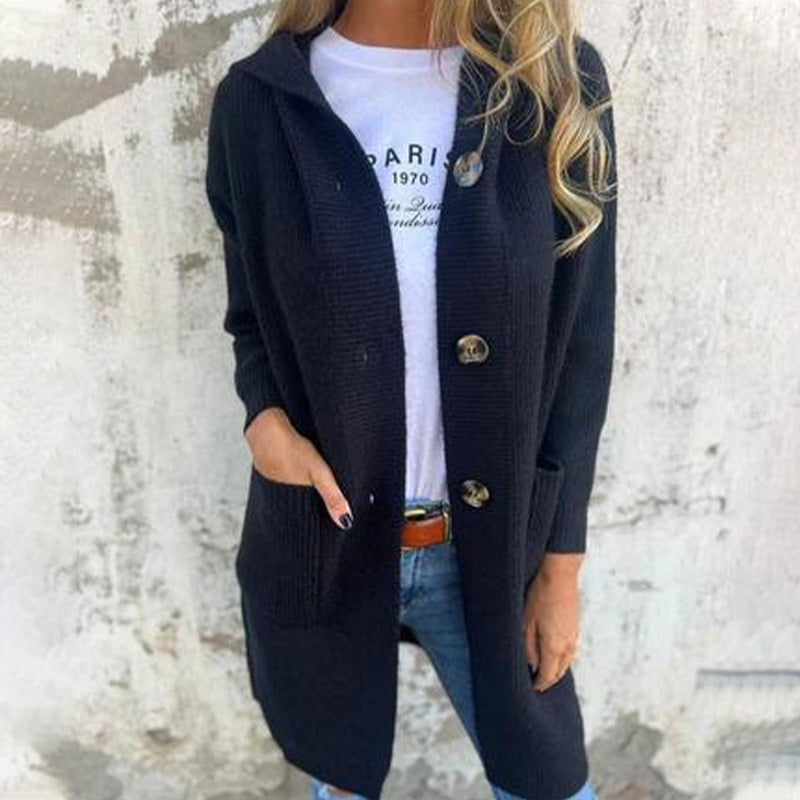 🎉Autumn Hot Sale🎉Button-down cardigan with hood for women Clothing &