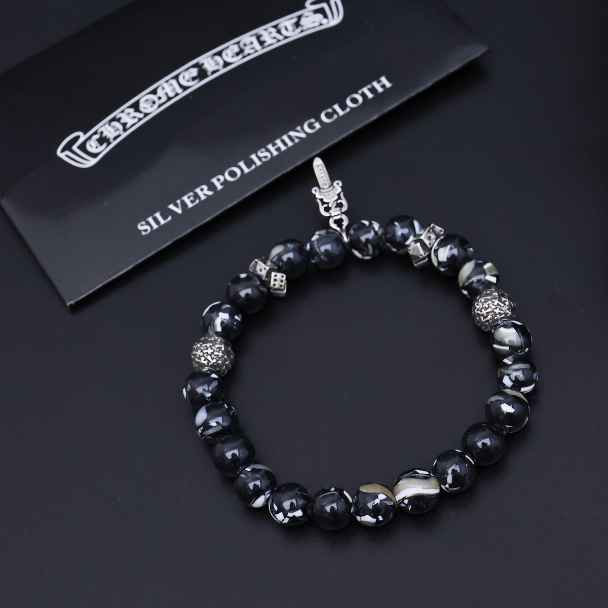 Martin Graham beaded bracelet in polished metal-tone – side detail