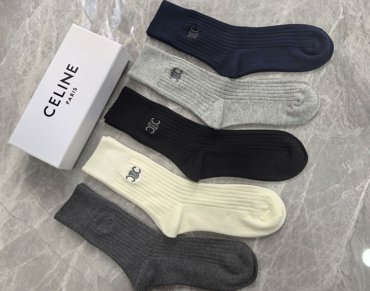Celine Cotton Crew Socks - 5-Pair Set