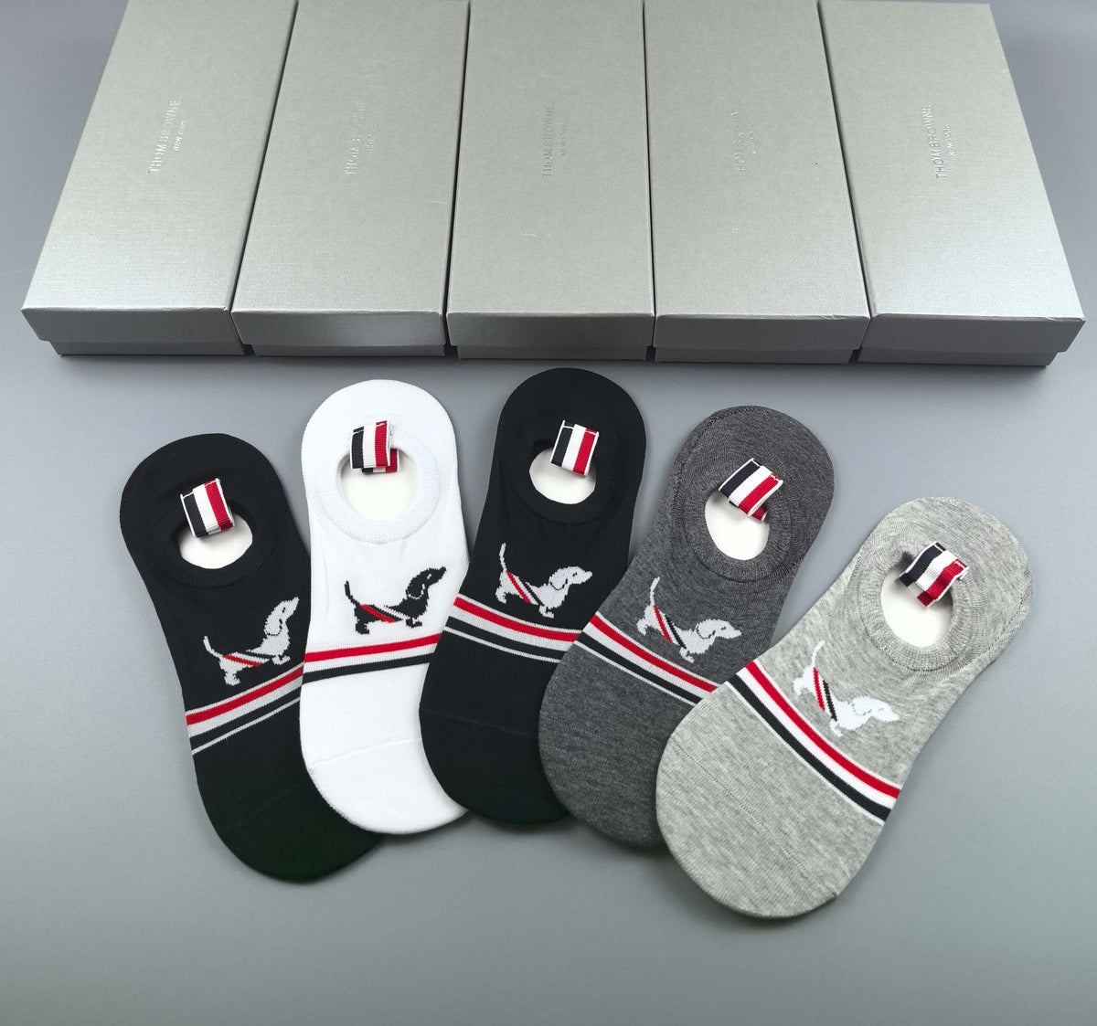 Thom Browne Cotton No-Show Socks - 5-Pair Set