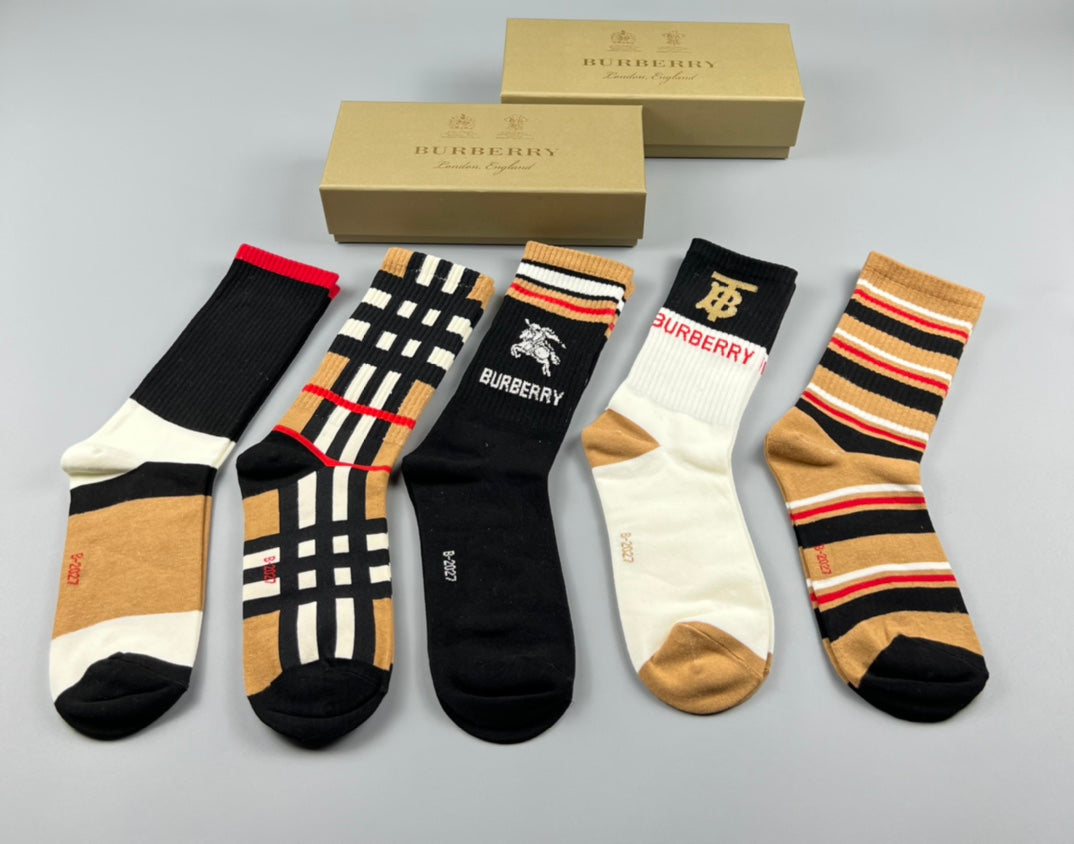 Burberry Varied Cuff Crew Socks - 5-Pair Set