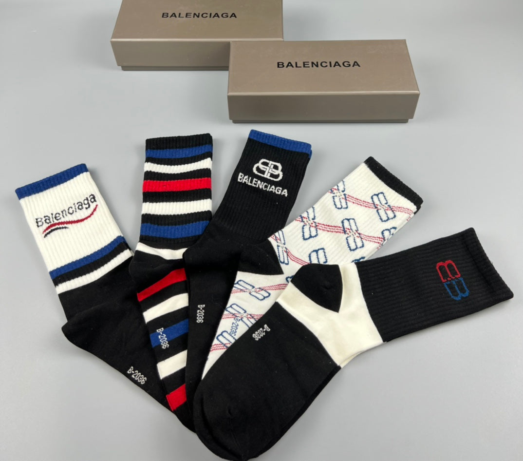 Balenciaga Varied Bb And Wordmark Crew Socks - 5-Pair Set