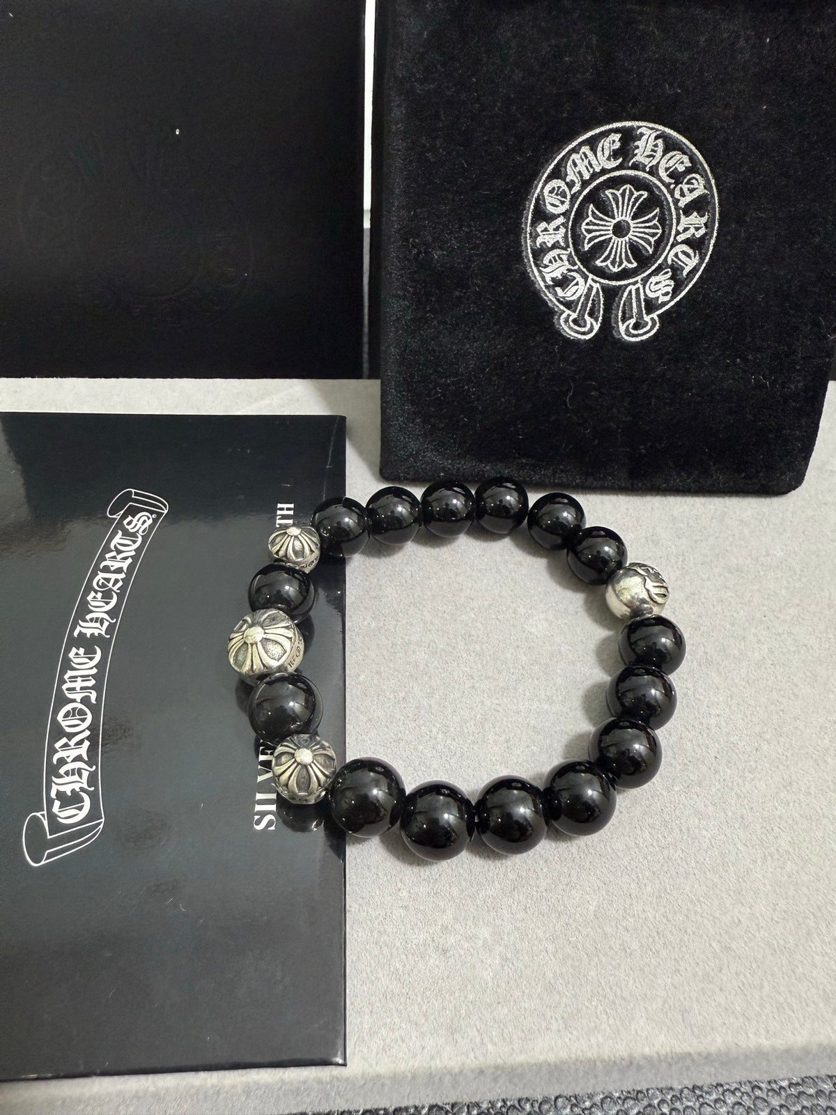 Martin Graham beaded bracelet in polished metal-tone – side detail