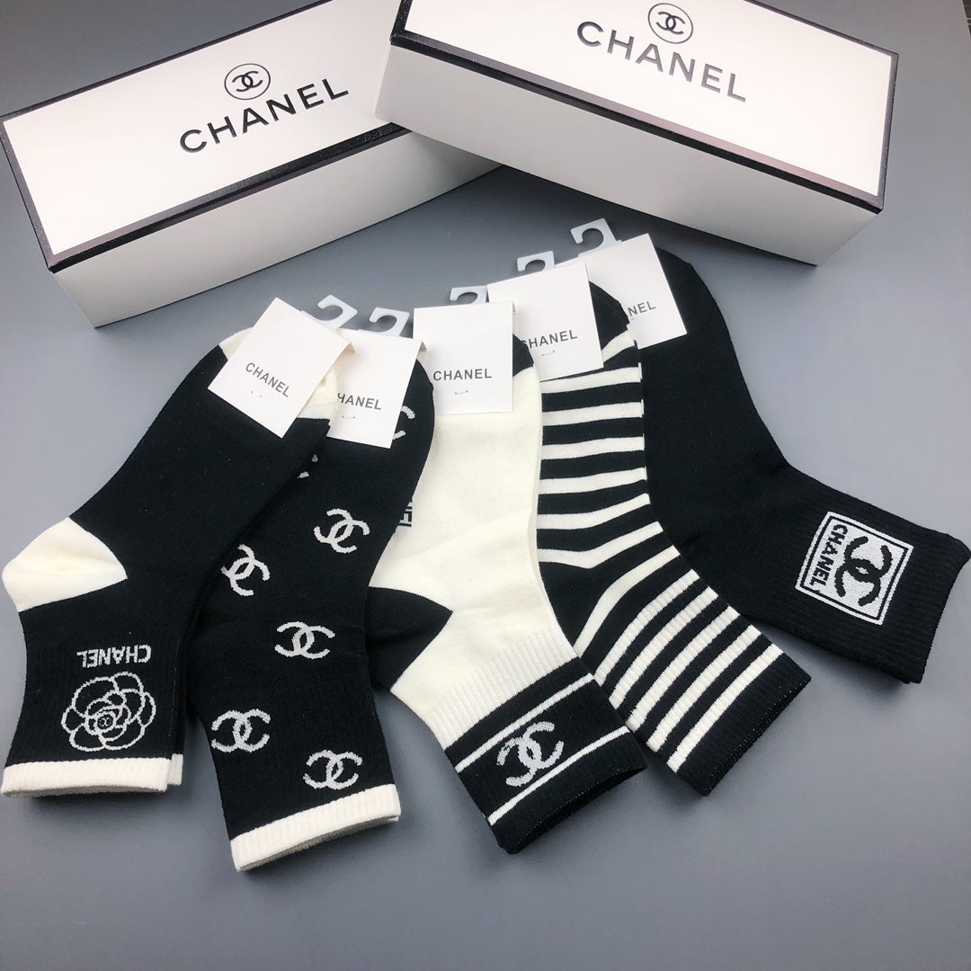 Chanel Graphic Crew Socks - 5-Pair Box