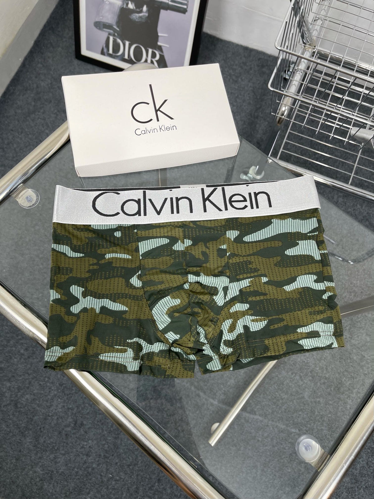 Calvin Klein Blue, Brown And Grey Camouflage-Pattern Boxer Briefs Men's Boxer Briefs - 3-Piece Box