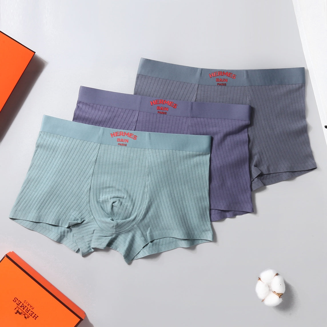 Hermes Contrast Wordmark Waistbands Men's Boxer Briefs - 3-Piece Box