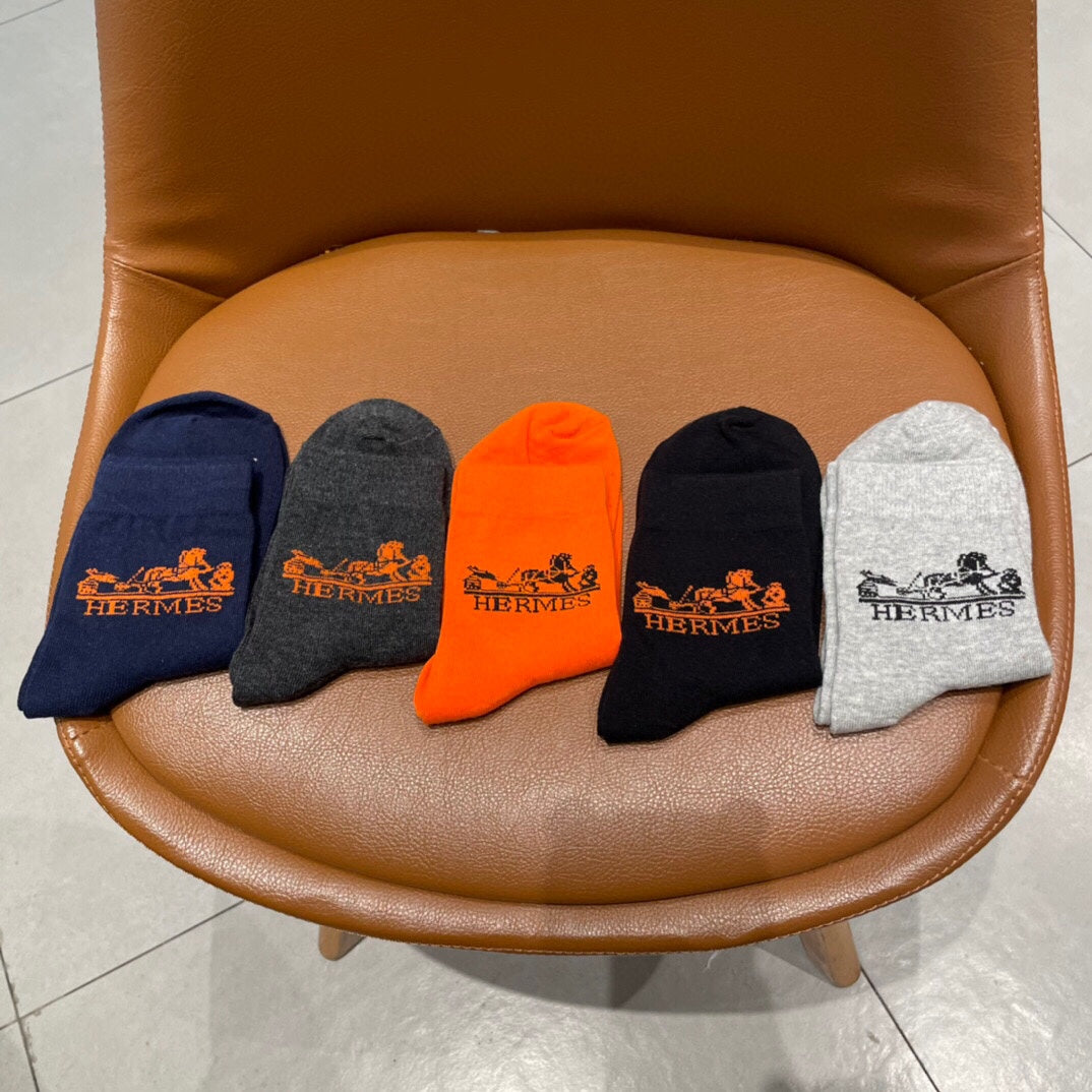 Hermes Embroidered Horse Motifs Crew Socks - 5-Pair Set
