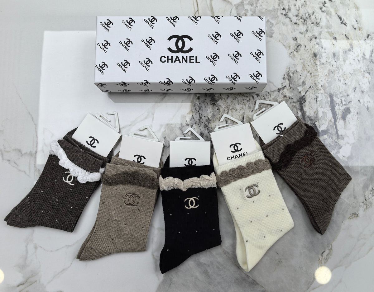 Chanel Combed Cotton Crew Socks - 5-Pair Set