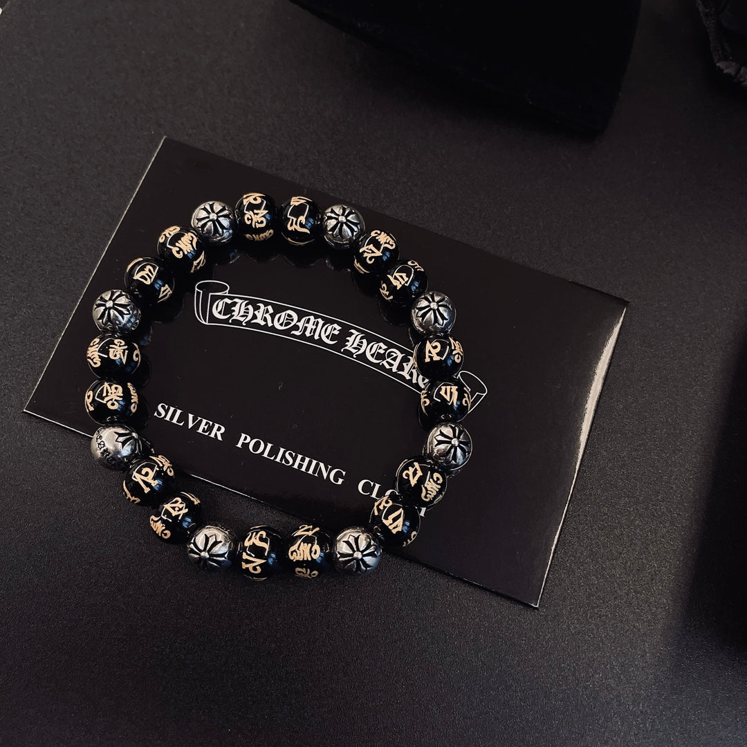 Martin Graham beaded bracelet in polished metal-tone – side detail