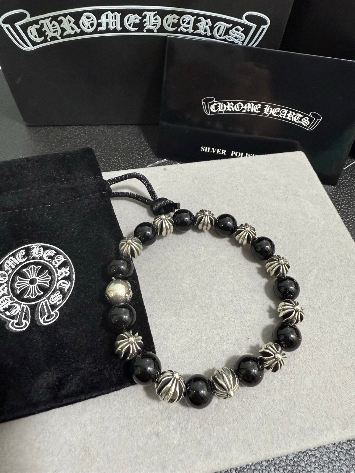 Martin Graham beaded bracelet in polished metal-tone – side detail