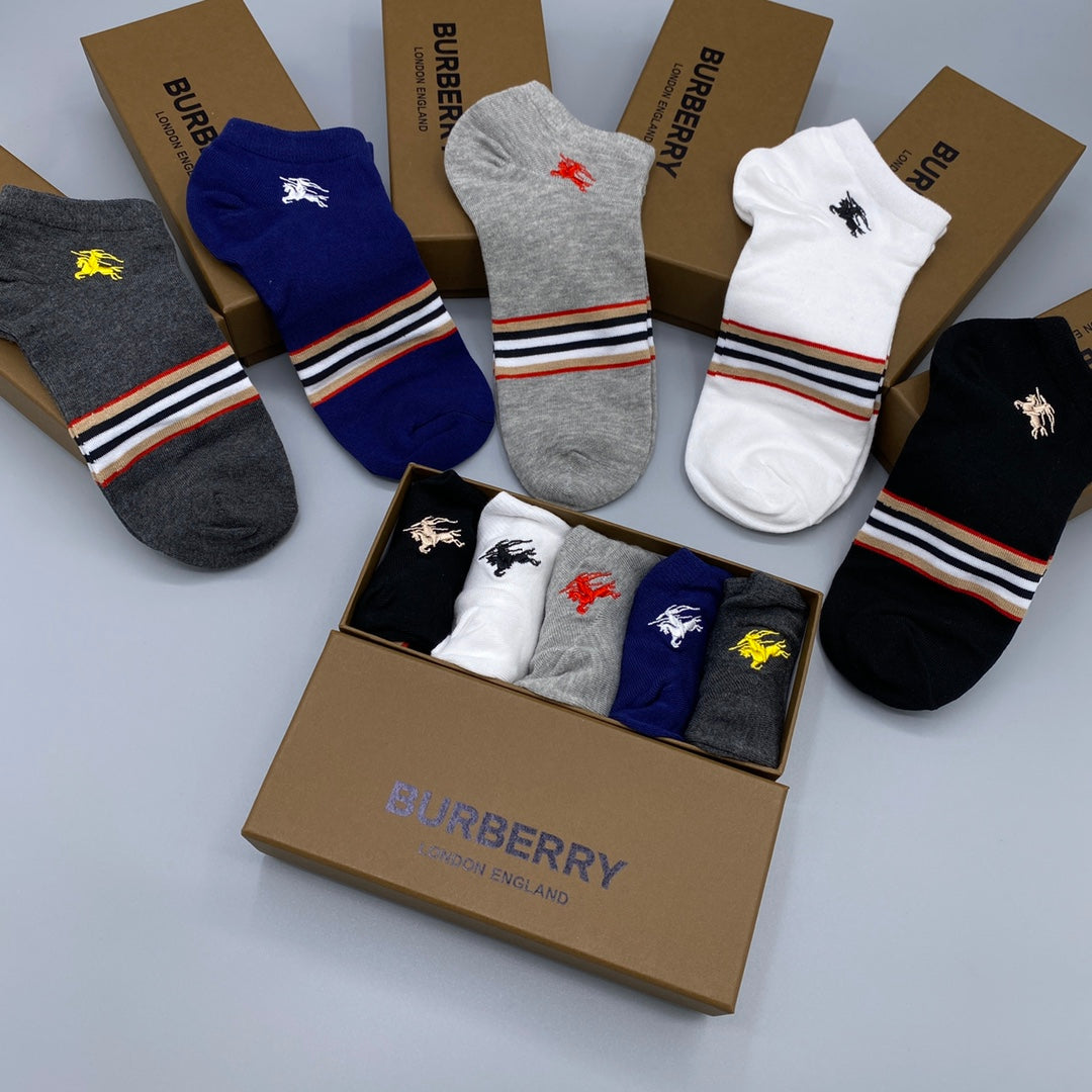 Burberry Stripes And Horse Details Ankle Socks - 5-Pair Set