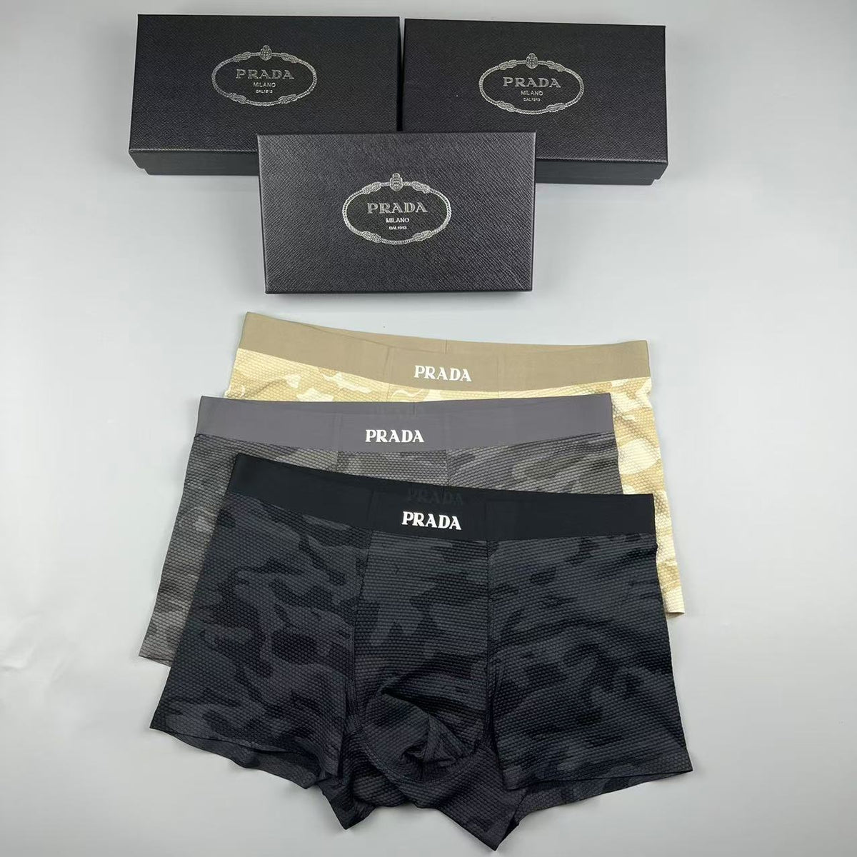 Prada Black, Grey & Khaki Men's Boxer Briefs - 3-Piece Box