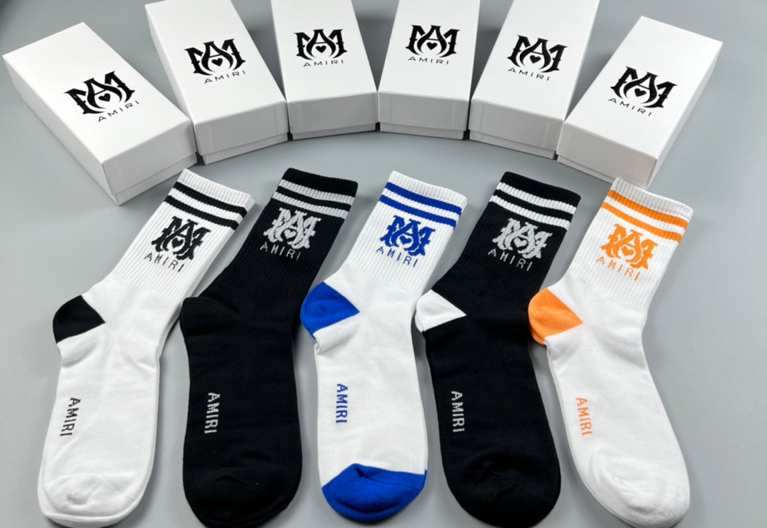Amiri Colourful Crest-Style Graphics Crew Socks - 5-Pair Set