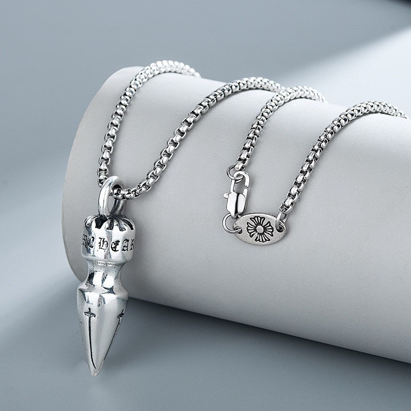 Martin Graham pendant necklace in polished metal-tone – side detail