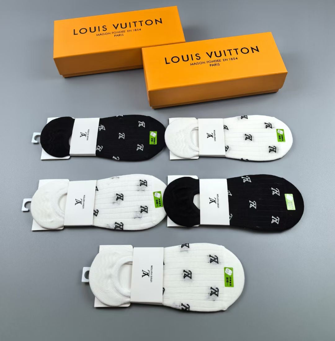 Louis Vuitton Visible Logo, Stripe Or Motif Details Short Socks - 5-Pair Set