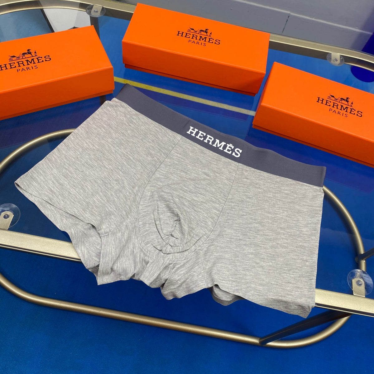Hermes Modal Broad Contrast Wordmark Waistbands Men's Boxer Briefs - 3-Piece Box