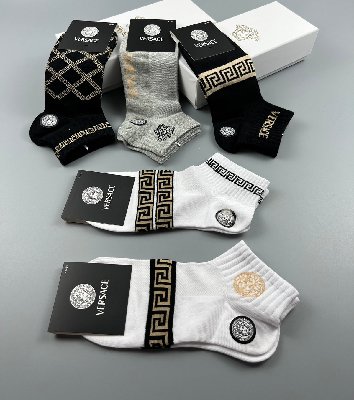Versace Graphic Crew Socks - 5-Pair Box