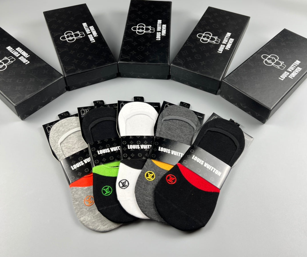 Louis Vuitton Colourful Contrast Accents No-Show Socks - 5-Pair Set