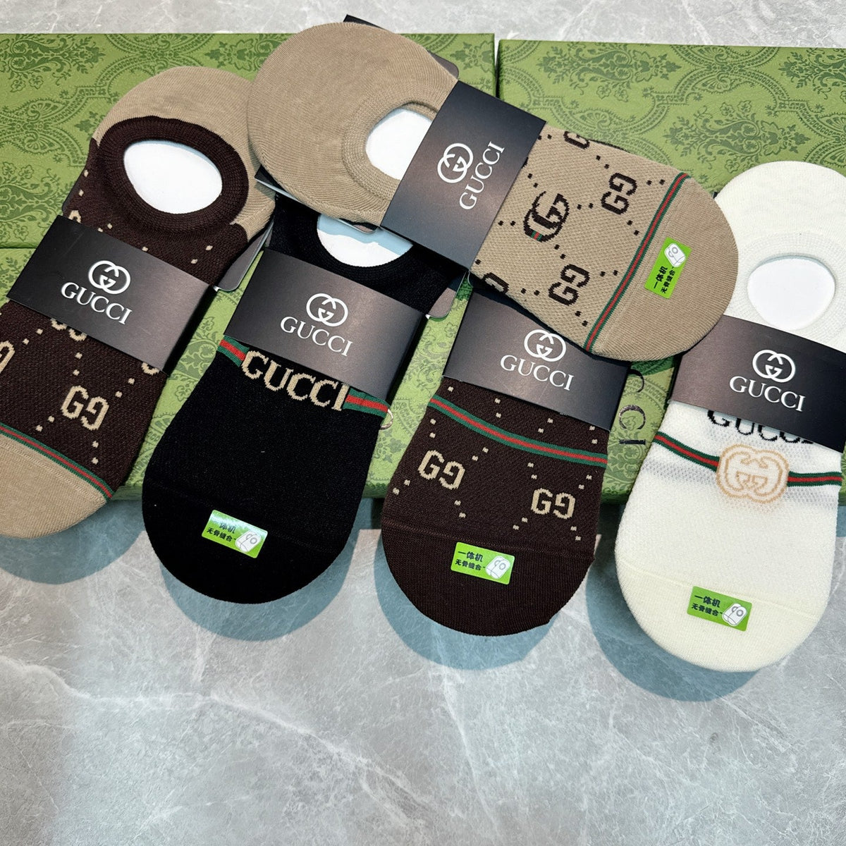 Gucci Cotton Visible Logo, Stripe Or Motif Details Crew Socks - 5-Pair Set