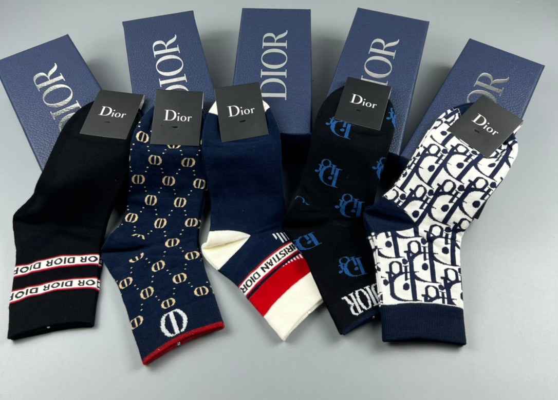 Dior Pattern Mix Logo Socks - 5-Pair Box