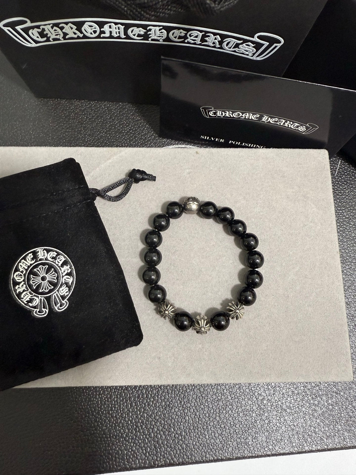 Martin Graham beaded bracelet in polished metal-tone – side detail