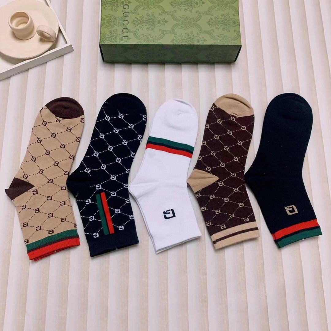 Gucci Monogram Web-Stripe Crew Socks - Box of 5 Pairs