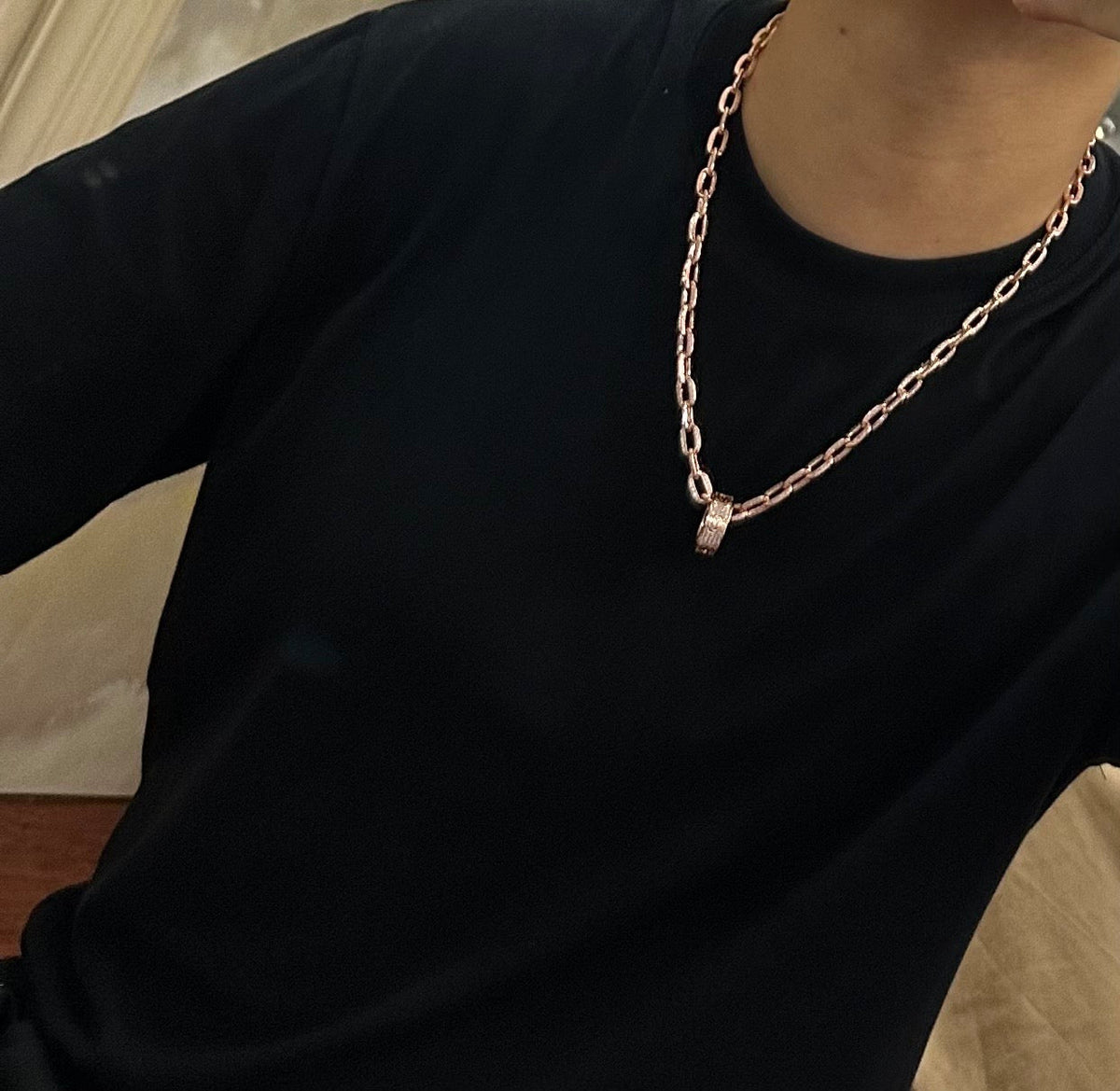 Martin Graham pendant necklace in polished metal-tone – side detail