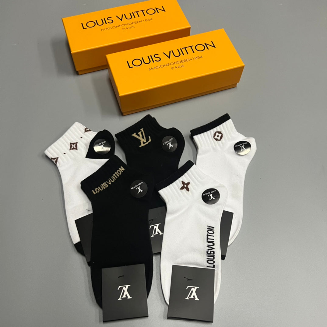 Louis Vuitton Small Initial And Floral Motifs Ankle Socks - 5-Pair Set