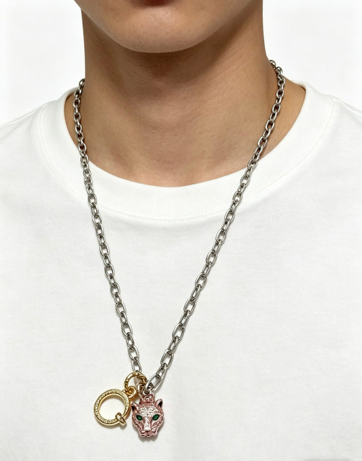 Martin Graham pendant necklace in polished metal-tone – side detail