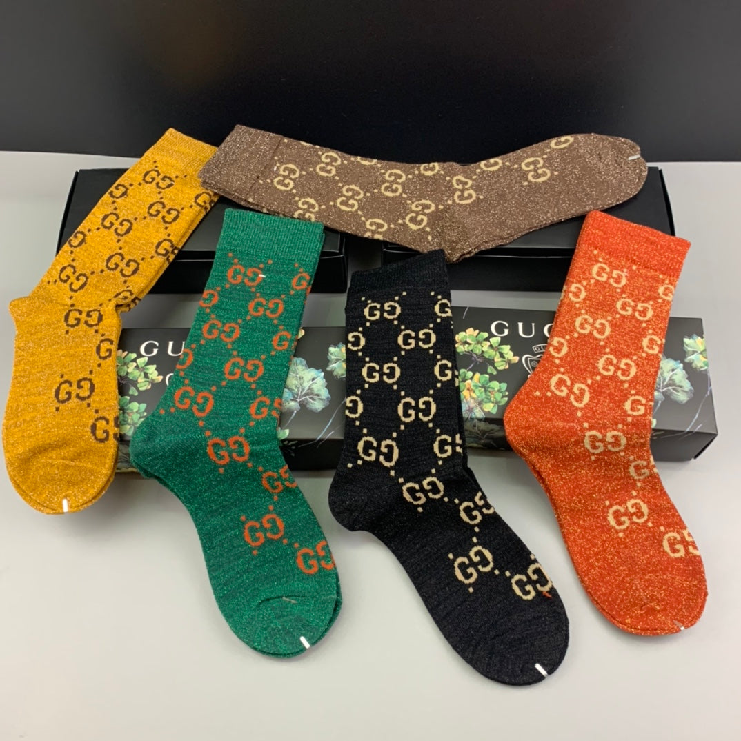 Gucci Repeating Linked Motifs Crew Socks - 5-Pair Set